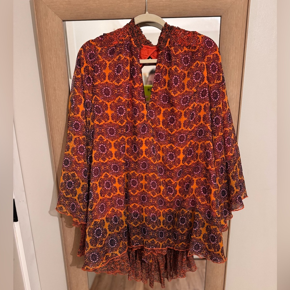 Free People Vibrant Orange and Purple Tunic